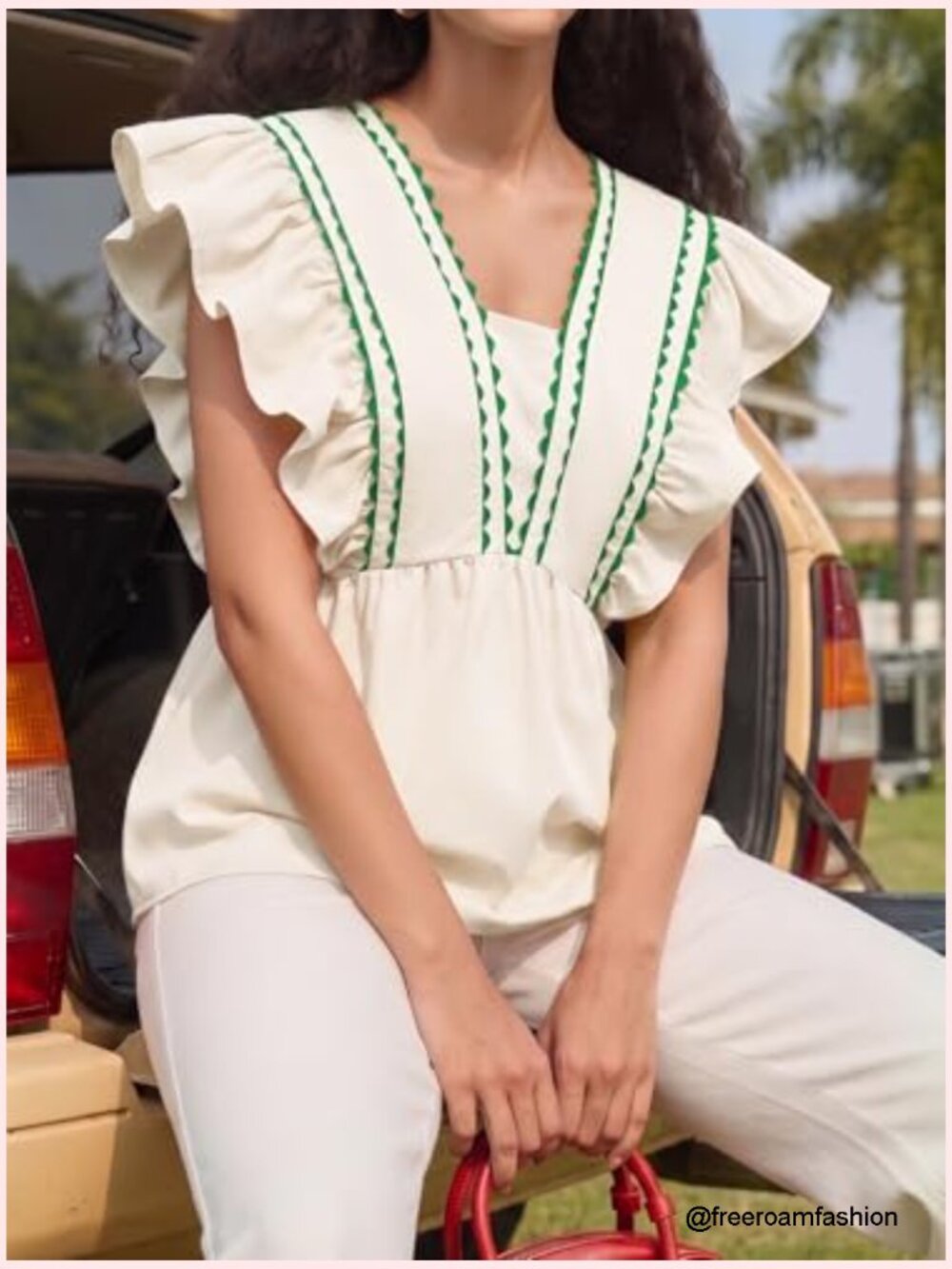 V-Neck Babydoll Peplum Top with Ruffle Cap Sleeves - Picture 5 of 7